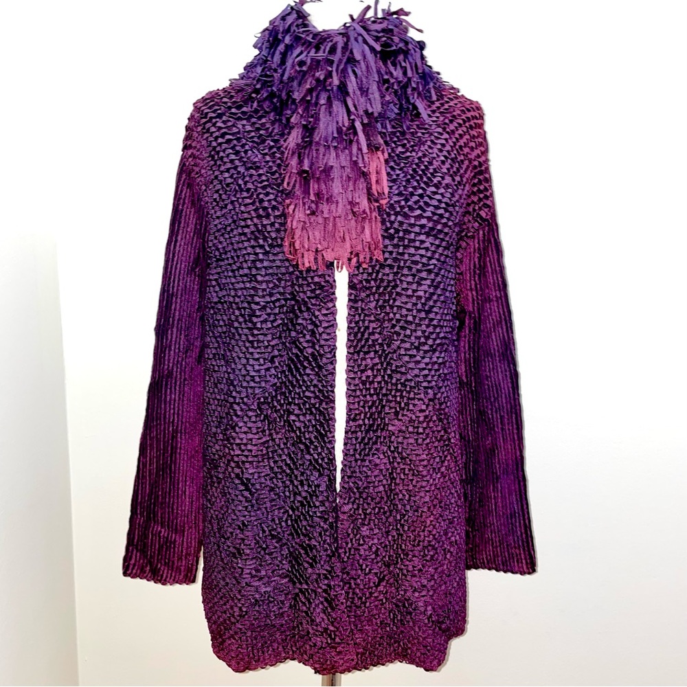 Purple Textured Open-Front Women's Sweater Cardigan